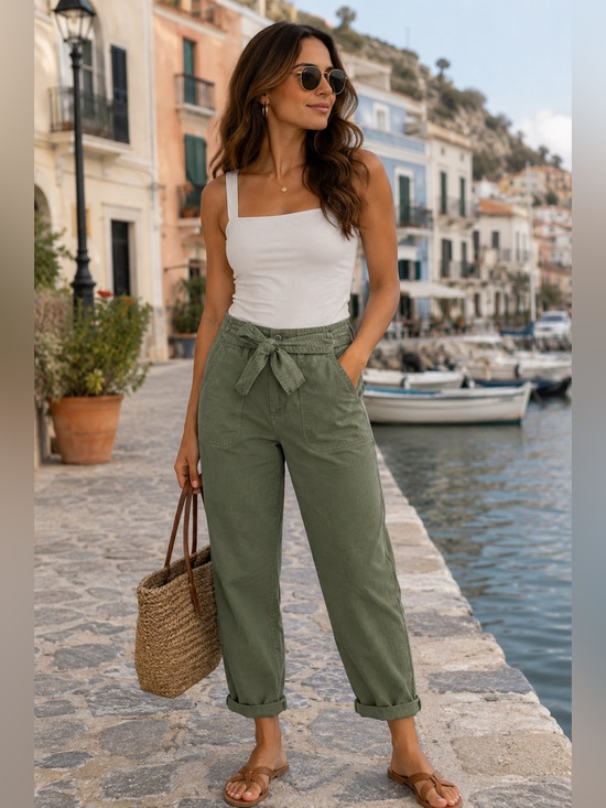 Vineyard Vines Pants - Vineyard Vines Green Cropped Pants with Tie Waist